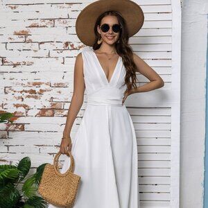 Full Size Slit V-Neck Sleeveless Midi Dress